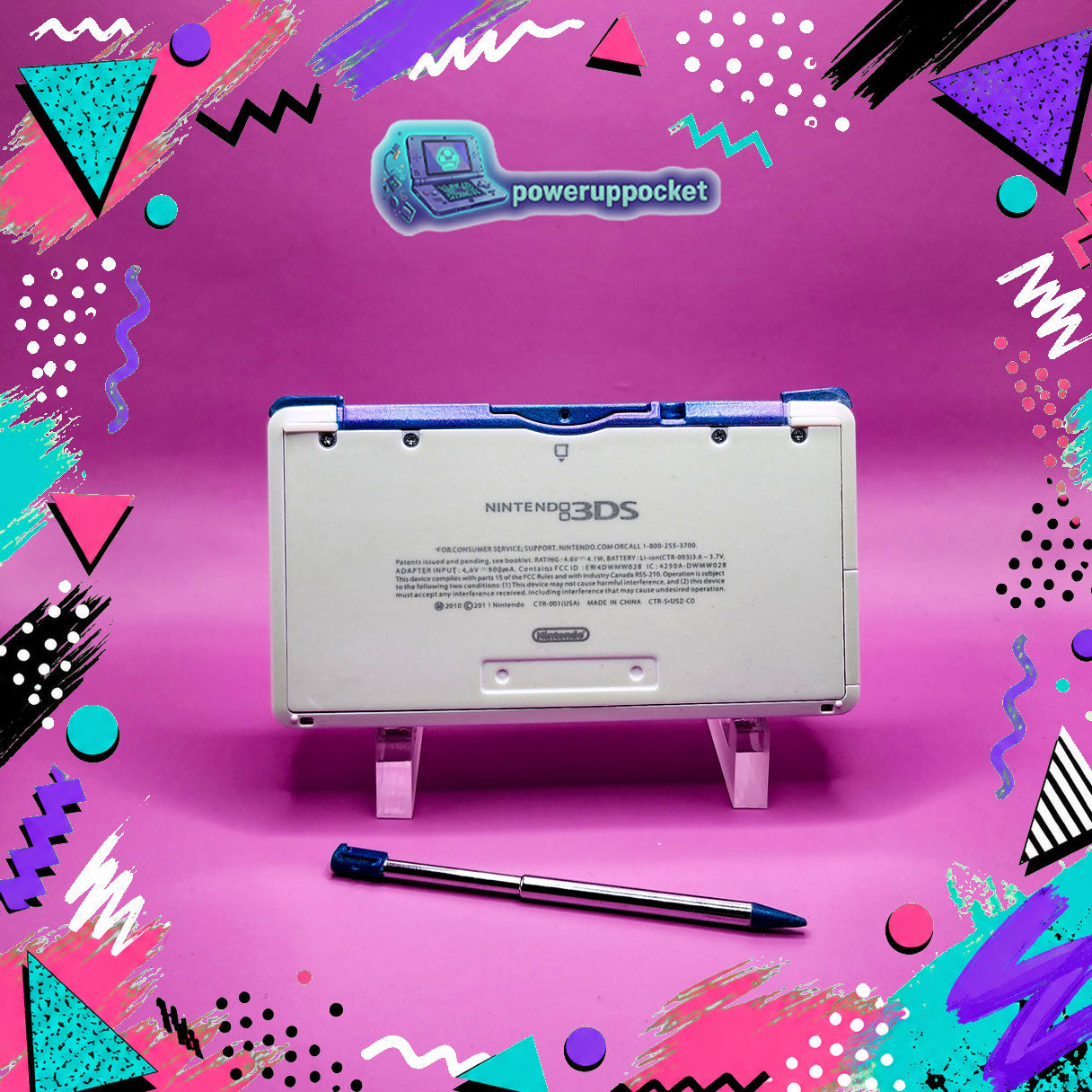 Custom 3DS Console 90s Jazz Cup Theme | Purple Shimmer Shell | Teal Purple Glow | Custom Glow-in-the-dark Screen Lens + Stylus
