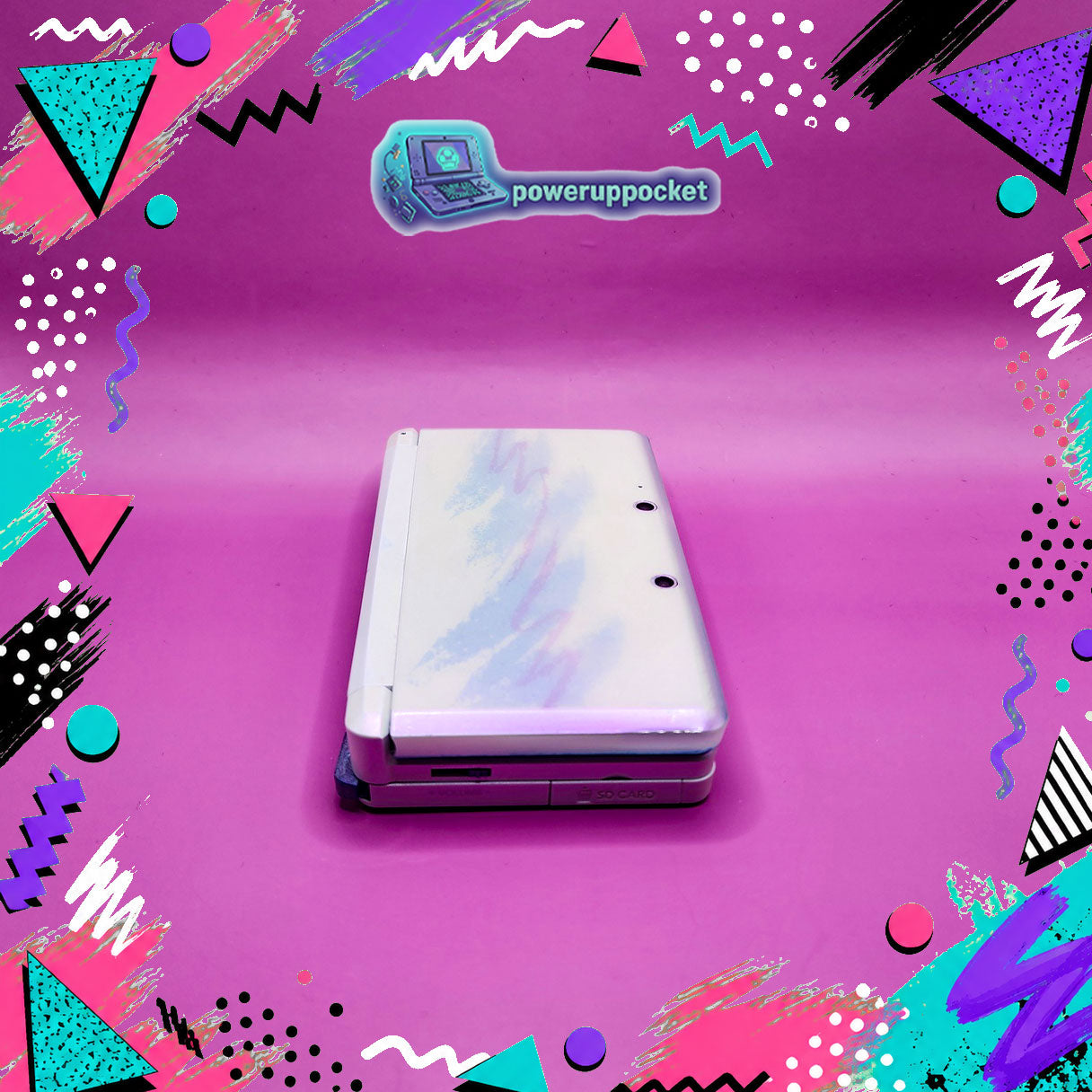 Custom 3DS Console 90s Jazz Cup Theme | Purple Shimmer Shell | Teal Purple Glow | Custom Glow-in-the-dark Screen Lens + Stylus