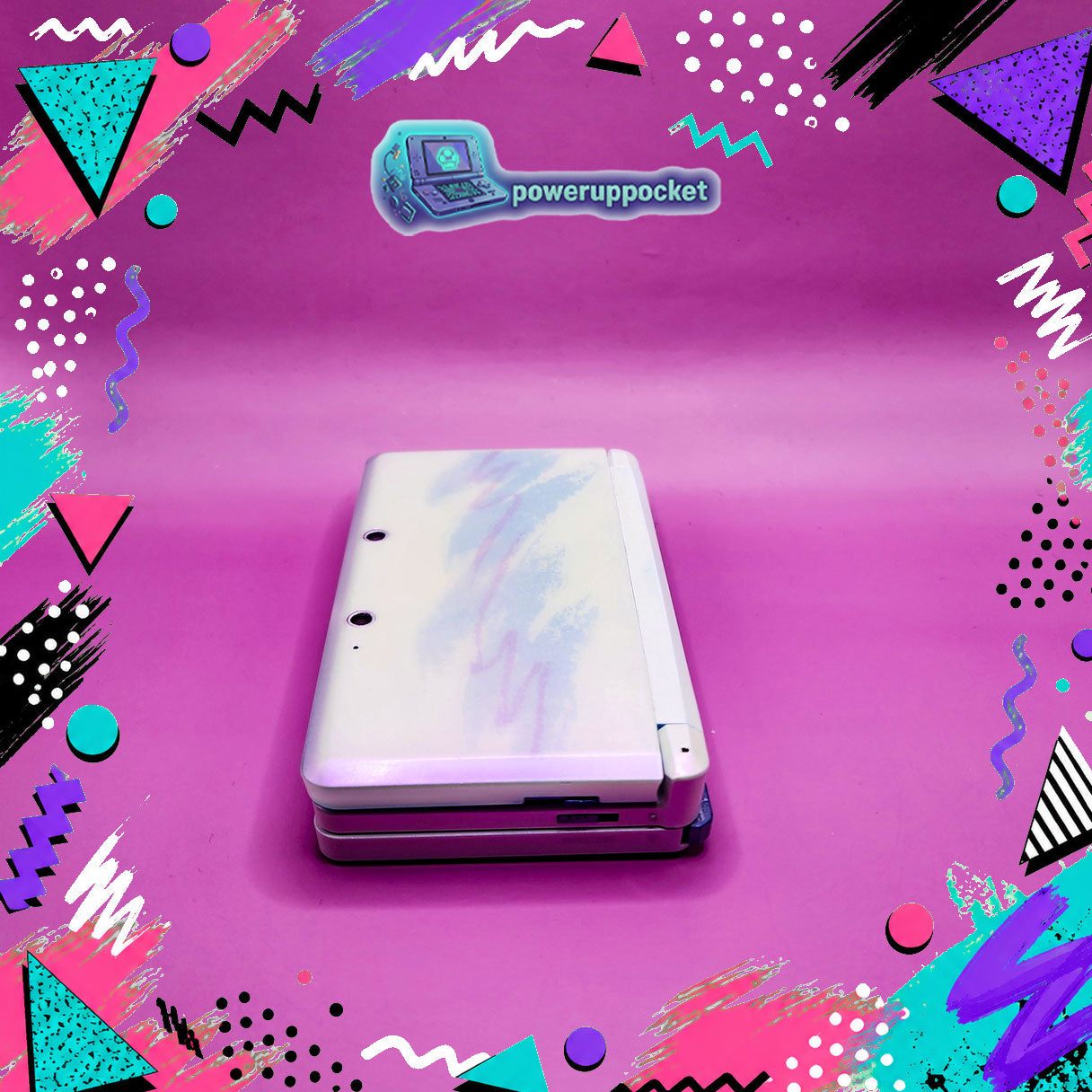 Custom 3DS Console 90s Jazz Cup Theme | Purple Shimmer Shell | Teal Purple Glow | Custom Glow-in-the-dark Screen Lens + Stylus