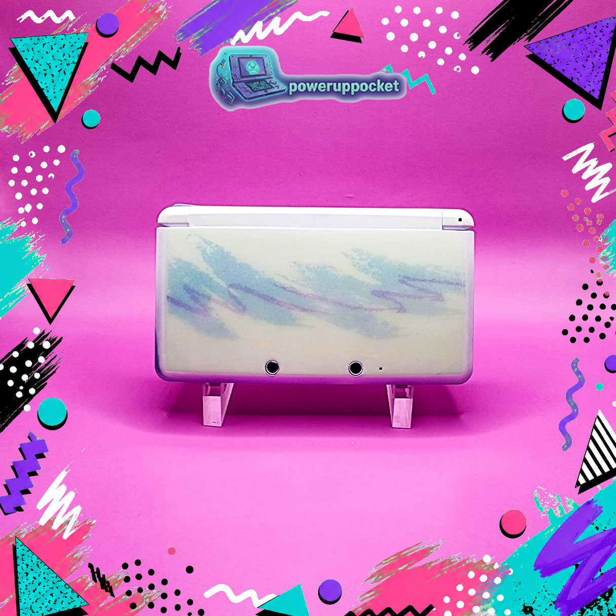 Custom 3DS Console 90s Jazz Cup Theme | Purple Shimmer Shell | Teal Purple Glow | Custom Glow-in-the-dark Screen Lens + Stylus