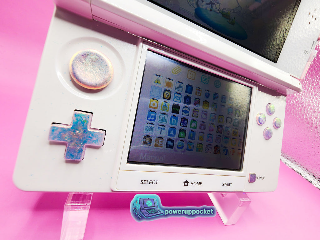 Custom Nintendo 3DS White + Pink Opal Glow | 64GB | Charger + Custom Stylus | Glass Lens