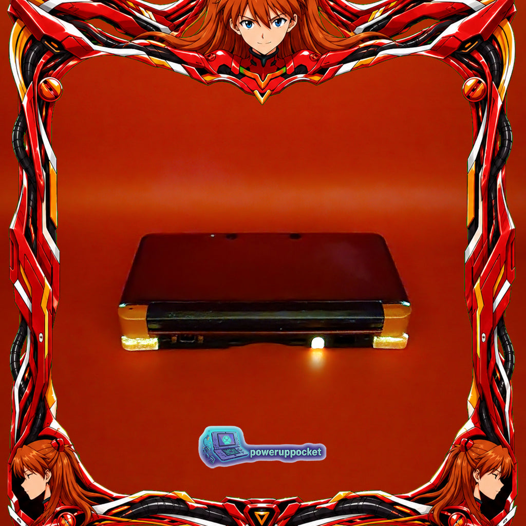 Custom Nintendo 3DS Asuka Evangelion Theme | Orange Glow | Custom Red Glass Lens | Charger + Stylus