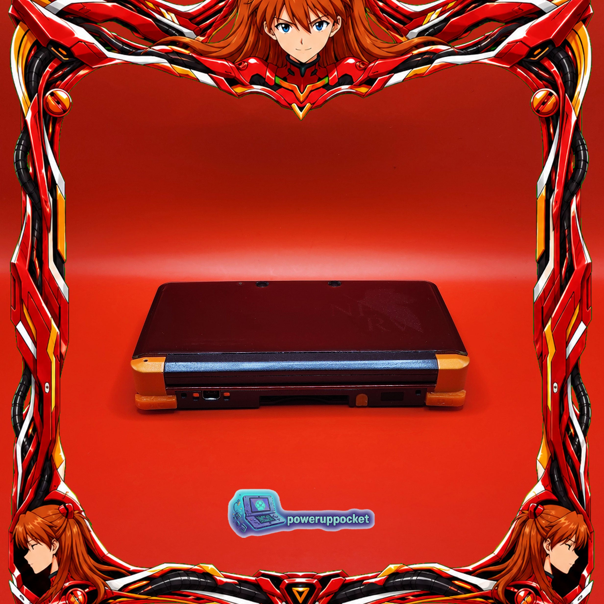 Custom Nintendo 3DS Asuka Evangelion Theme | Orange Glow | Custom Red Glass Lens | Charger + Stylus