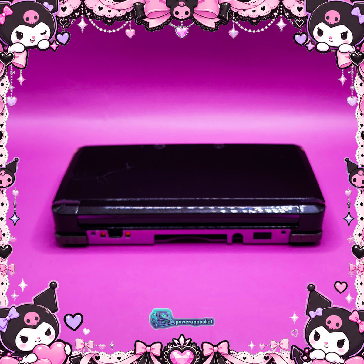 Kuromi Midnight Shimmer | Custom Nintendo 3DS Black + Pink | Glass Lens