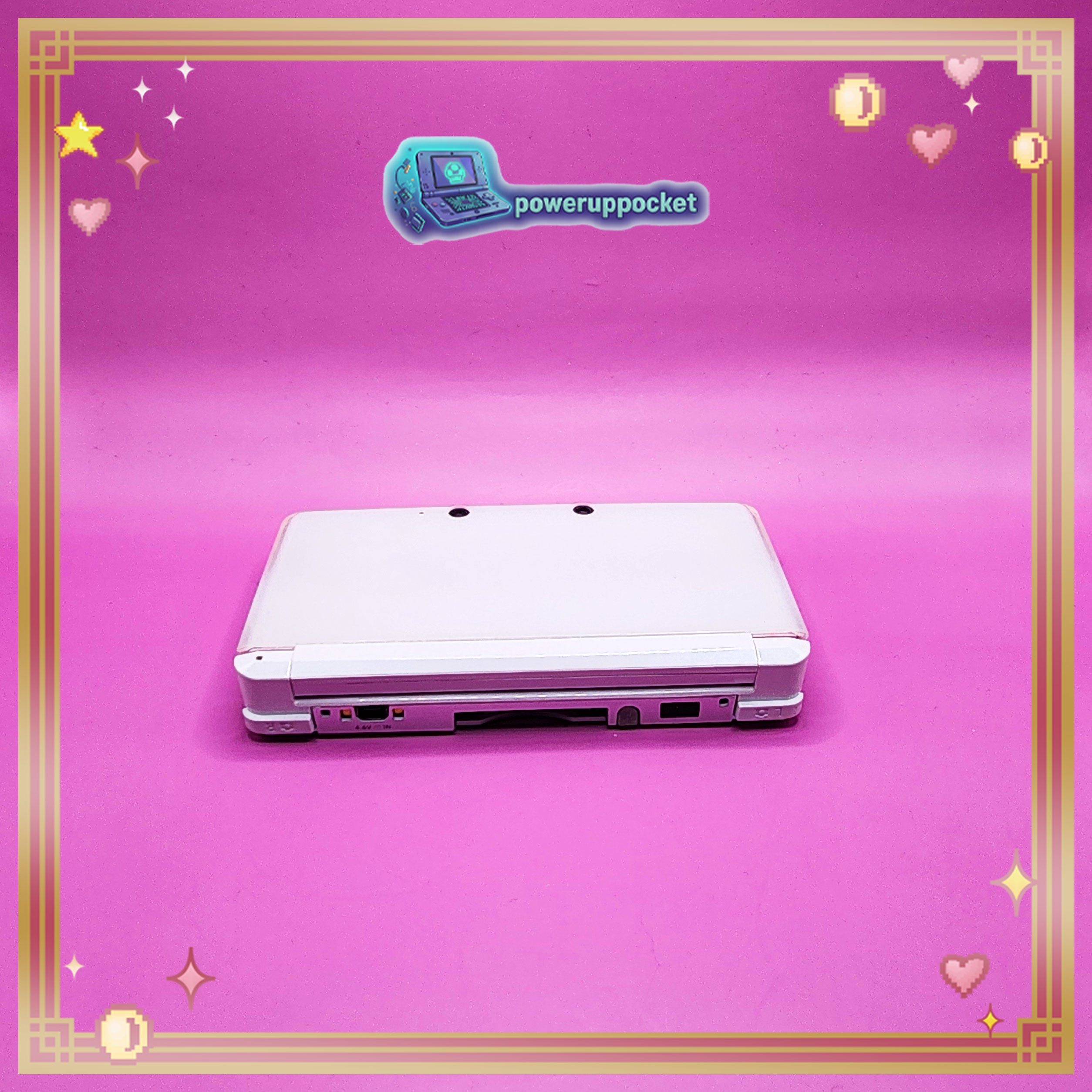 Custom Nintendo 3DS White + Pink Opal Glow | 64GB | Charger + Custom Stylus | Glass Lens