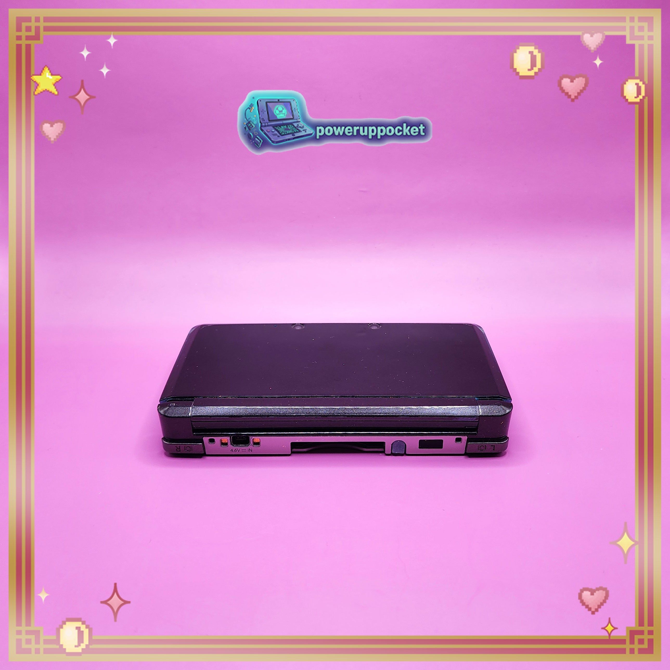 Custom Nintendo 3DS Black + Blue Opal Glow | 64GB SD | Charger + Custom Stylus | Glass Lens