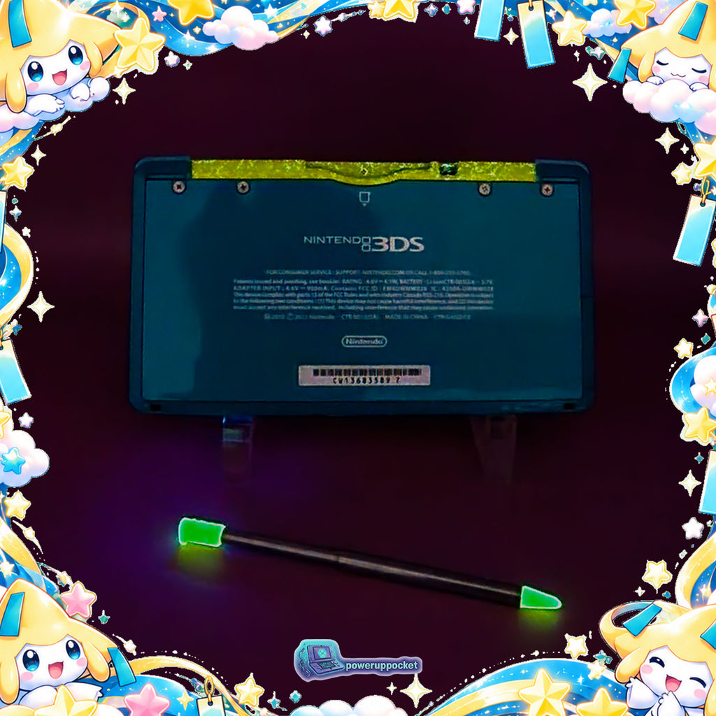 Jirachi Stardust | Custom Nintendo 3DS Aqua + Neon Yellow | Glass Lens