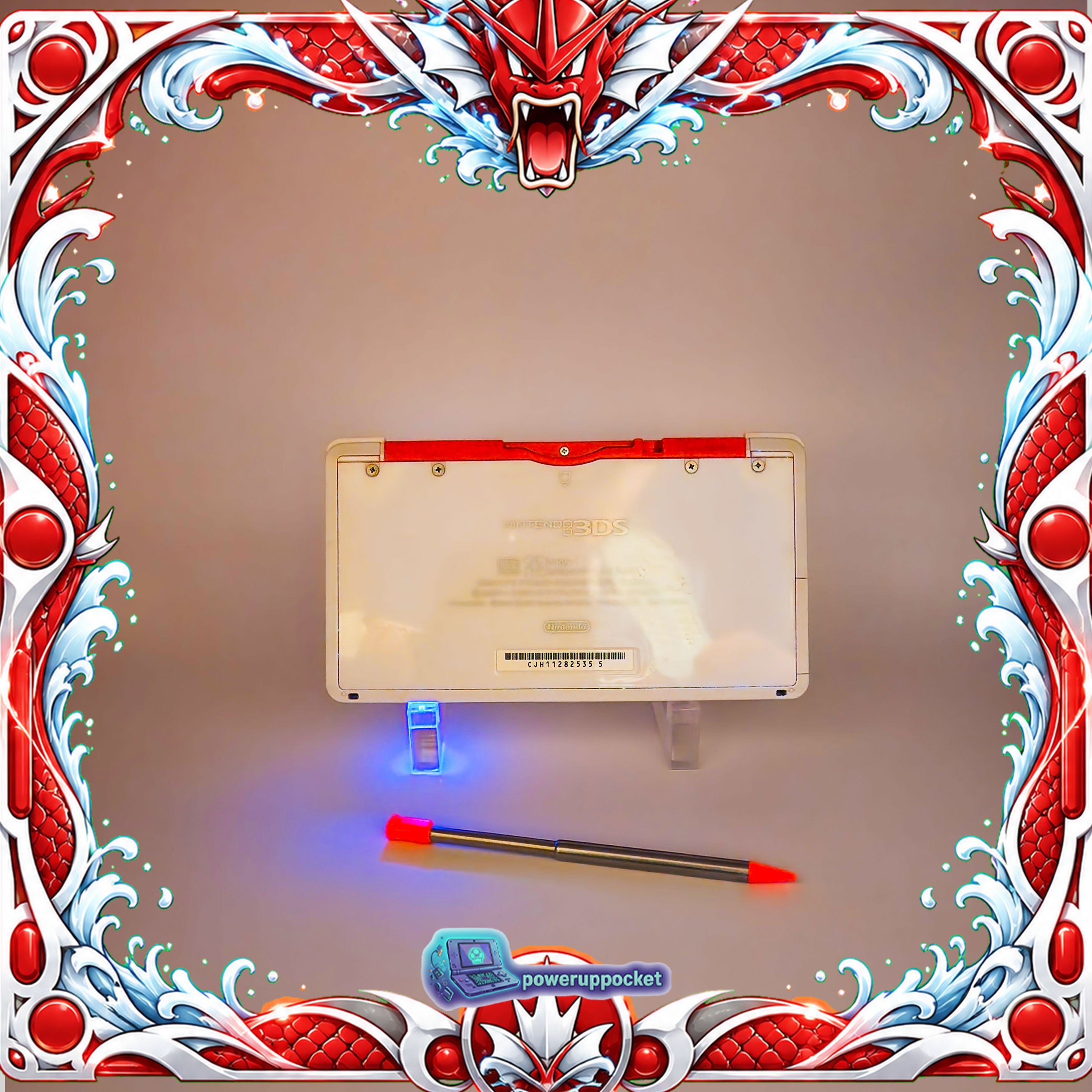 Custom Nintendo 3DS White + Red Glow | Glass Lens | 64GB SD | Charger + Custom Stylus
