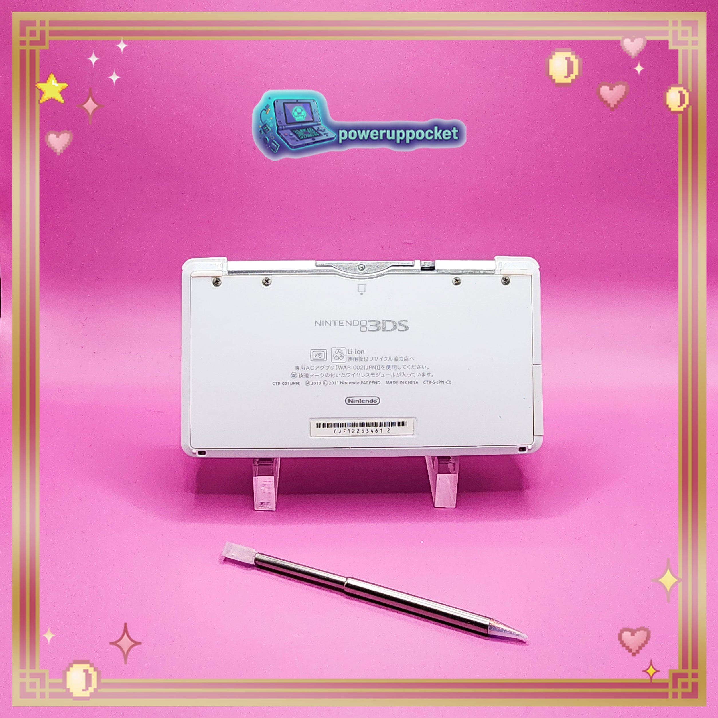 Custom Nintendo 3DS White + Pink Opal Glow | 64GB | Charger + Custom Stylus | Glass Lens