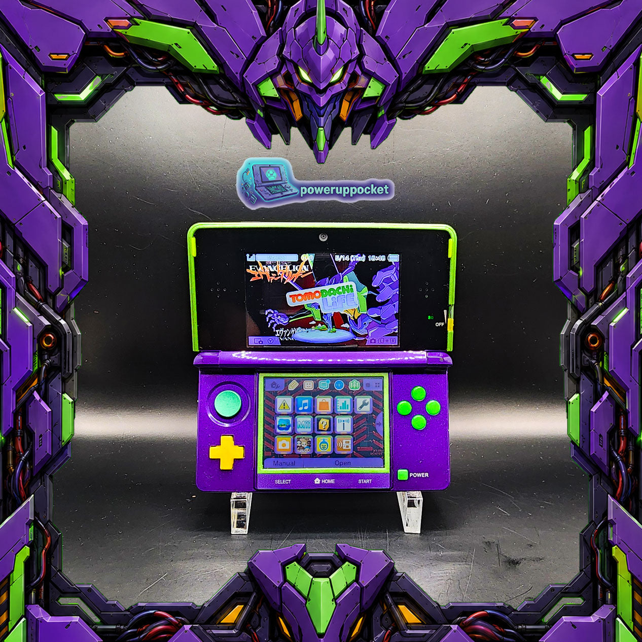 Custom Nintendo 3DS Evangelion EVA-01 Inspired | NERV Theme | Glow Buttons | Purple Black Gradient Top Shell | Custom Stylus