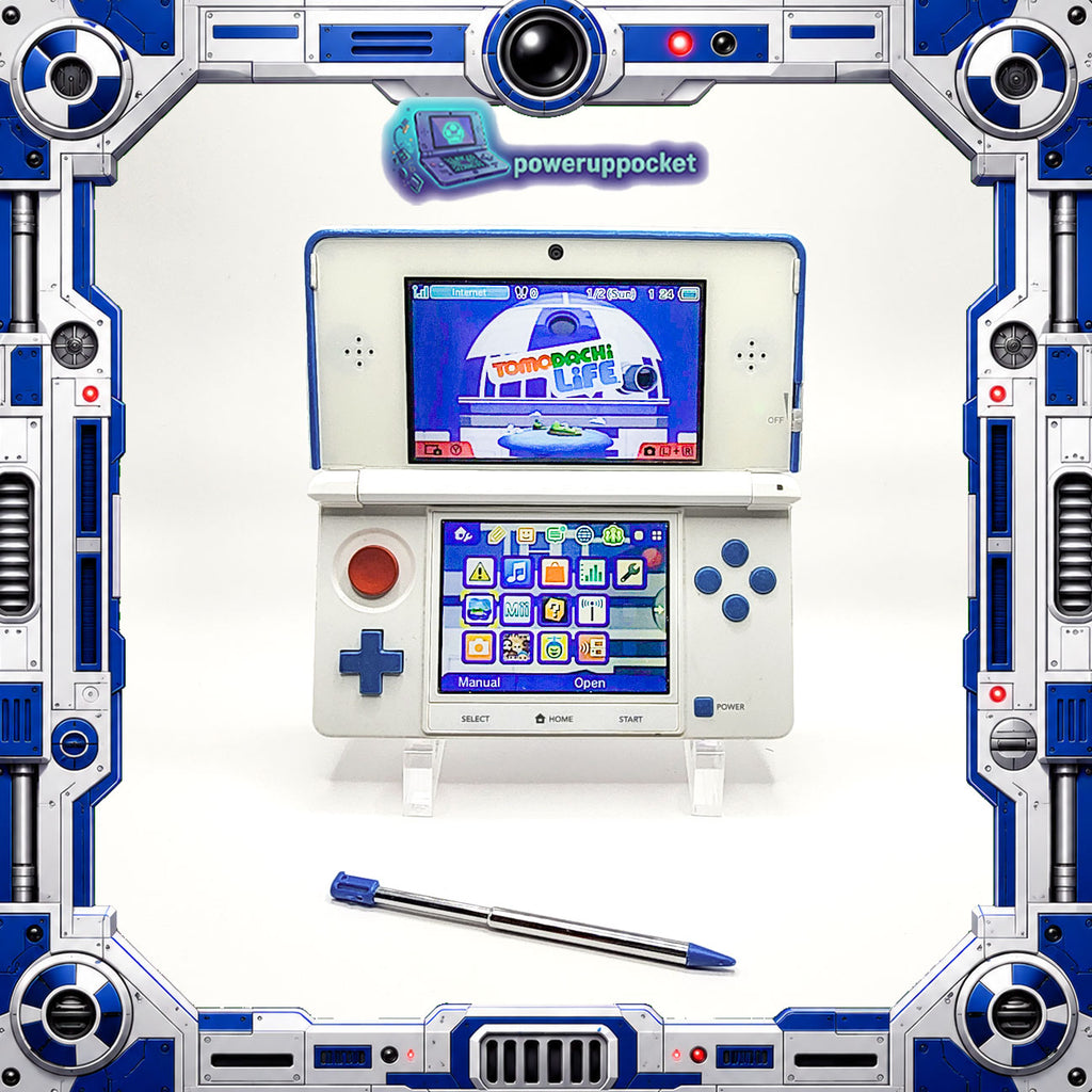Custom 3DS Console R2D2 Inspired Theme | Blue Glow | Glass Lens | 64GB SD + Charger