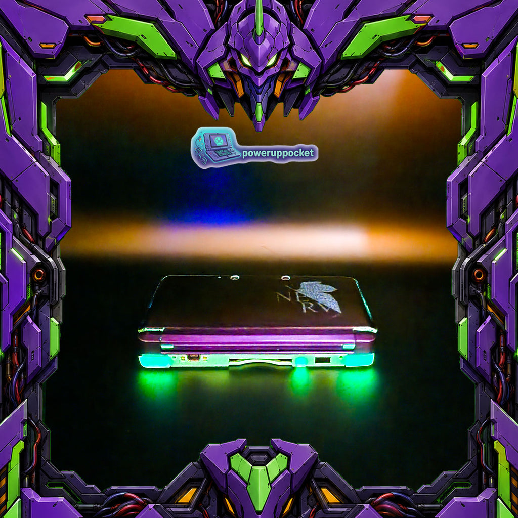 Custom Nintendo 3DS Evangelion EVA-01 Inspired | NERV Theme | Glow Buttons | Purple Black Gradient Top Shell | Custom Stylus
