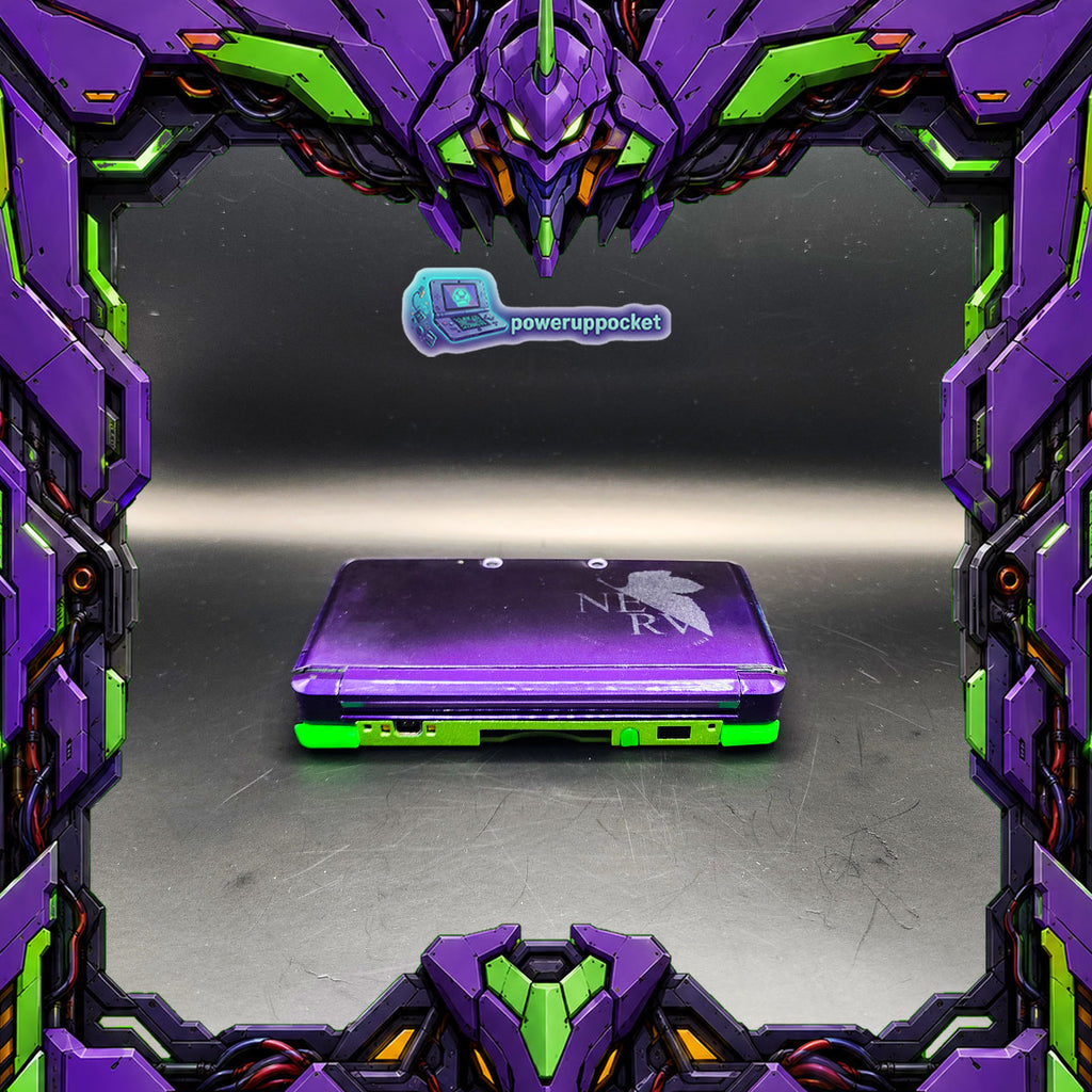 Custom Nintendo 3DS Evangelion EVA-01 Inspired | NERV Theme | Glow Buttons | Purple Black Gradient Top Shell | Custom Stylus