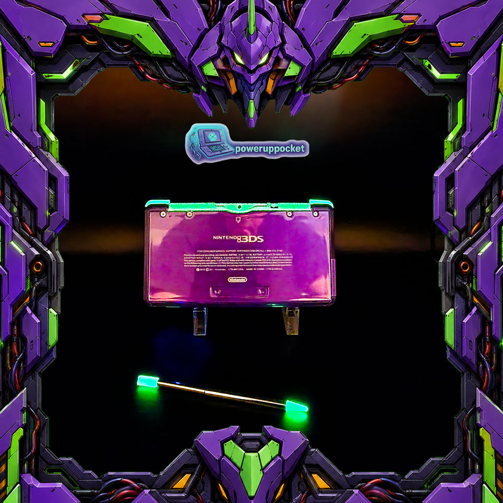 Custom Nintendo 3DS Evangelion EVA-01 Inspired | NERV Theme | Glow Buttons | Purple Black Gradient Top Shell | Custom Stylus