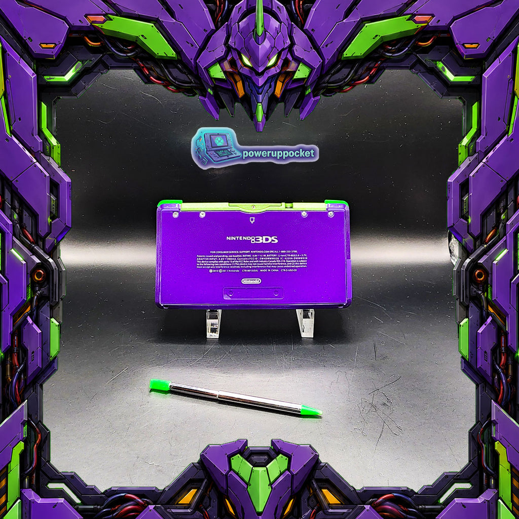 Custom Nintendo 3DS Evangelion EVA-01 Inspired | NERV Theme | Glow Buttons | Purple Black Gradient Top Shell | Custom Stylus