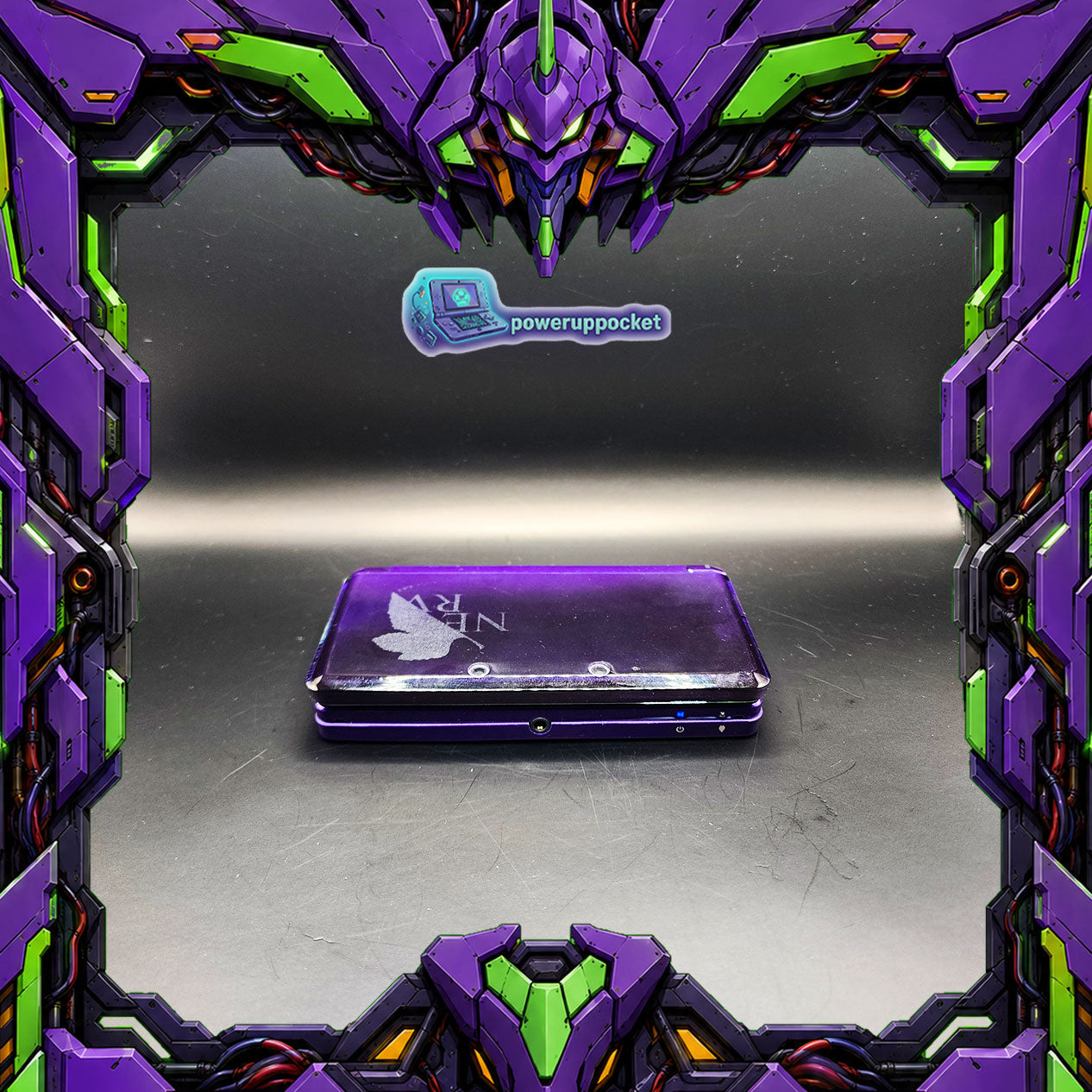 Custom Nintendo 3DS Evangelion EVA-01 Inspired | NERV Theme | Glow Buttons | Purple Black Gradient Top Shell | Custom Stylus
