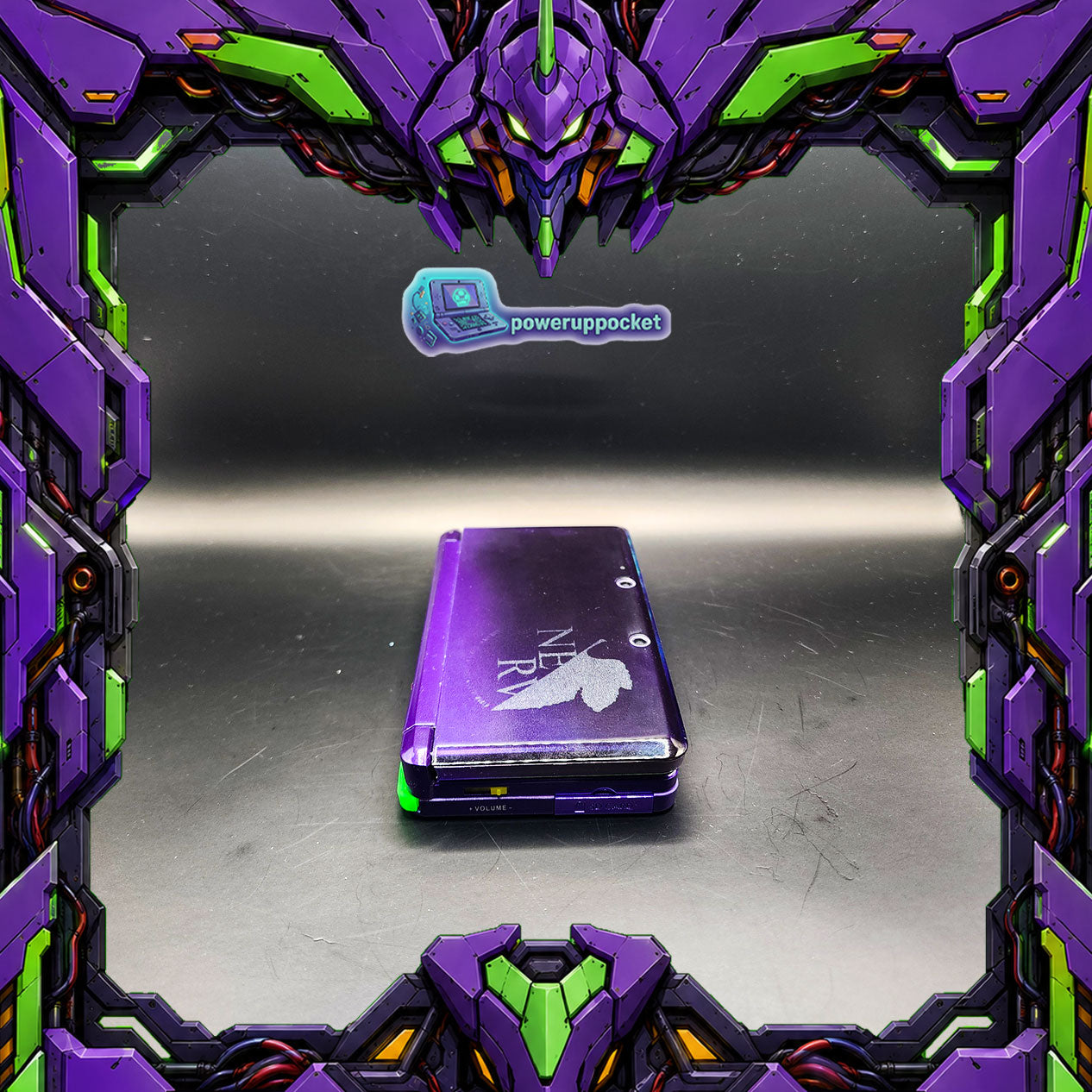 Custom Nintendo 3DS Evangelion EVA-01 Inspired | NERV Theme | Glow Buttons | Purple Black Gradient Top Shell | Custom Stylus