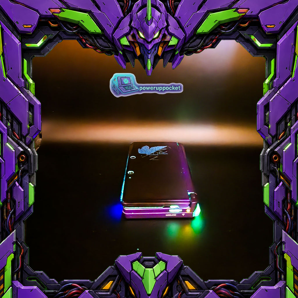 Custom Nintendo 3DS Evangelion EVA-01 Inspired | NERV Theme | Glow Buttons | Purple Black Gradient Top Shell | Custom Stylus