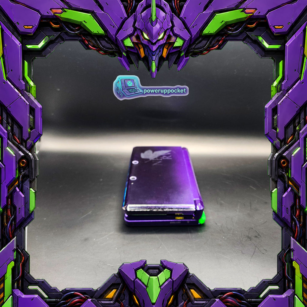 Custom Nintendo 3DS Evangelion EVA-01 Inspired | NERV Theme | Glow Buttons | Purple Black Gradient Top Shell | Custom Stylus
