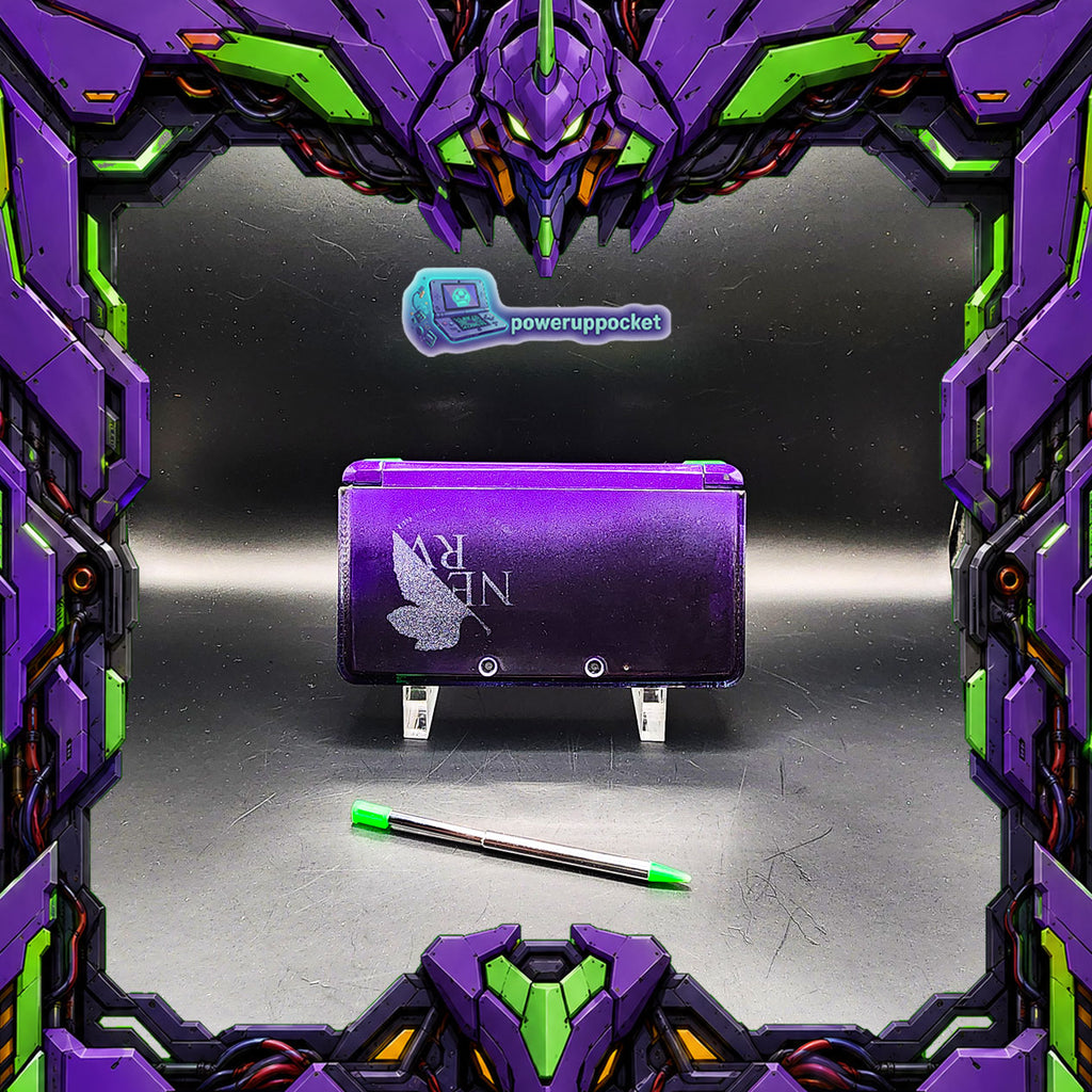 Custom Nintendo 3DS Evangelion EVA-01 Inspired | NERV Theme | Glow Buttons | Purple Black Gradient Top Shell | Custom Stylus
