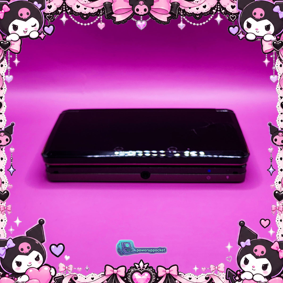 Kuromi Midnight Shimmer | Custom Nintendo 3DS Black + Pink | Glass Lens