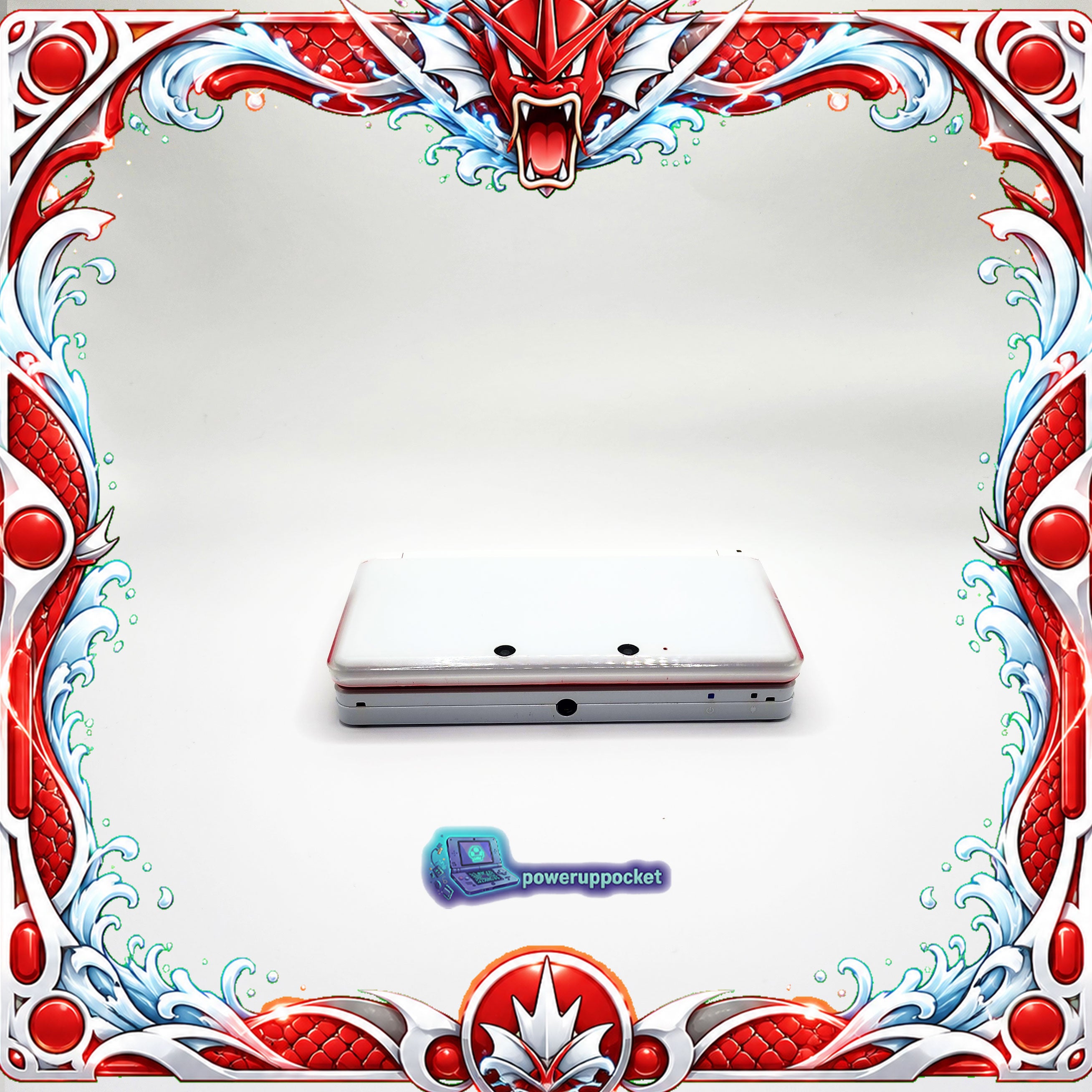 Custom Nintendo 3DS White + Red Glow | Glass Lens | 64GB SD | Charger + Custom Stylus