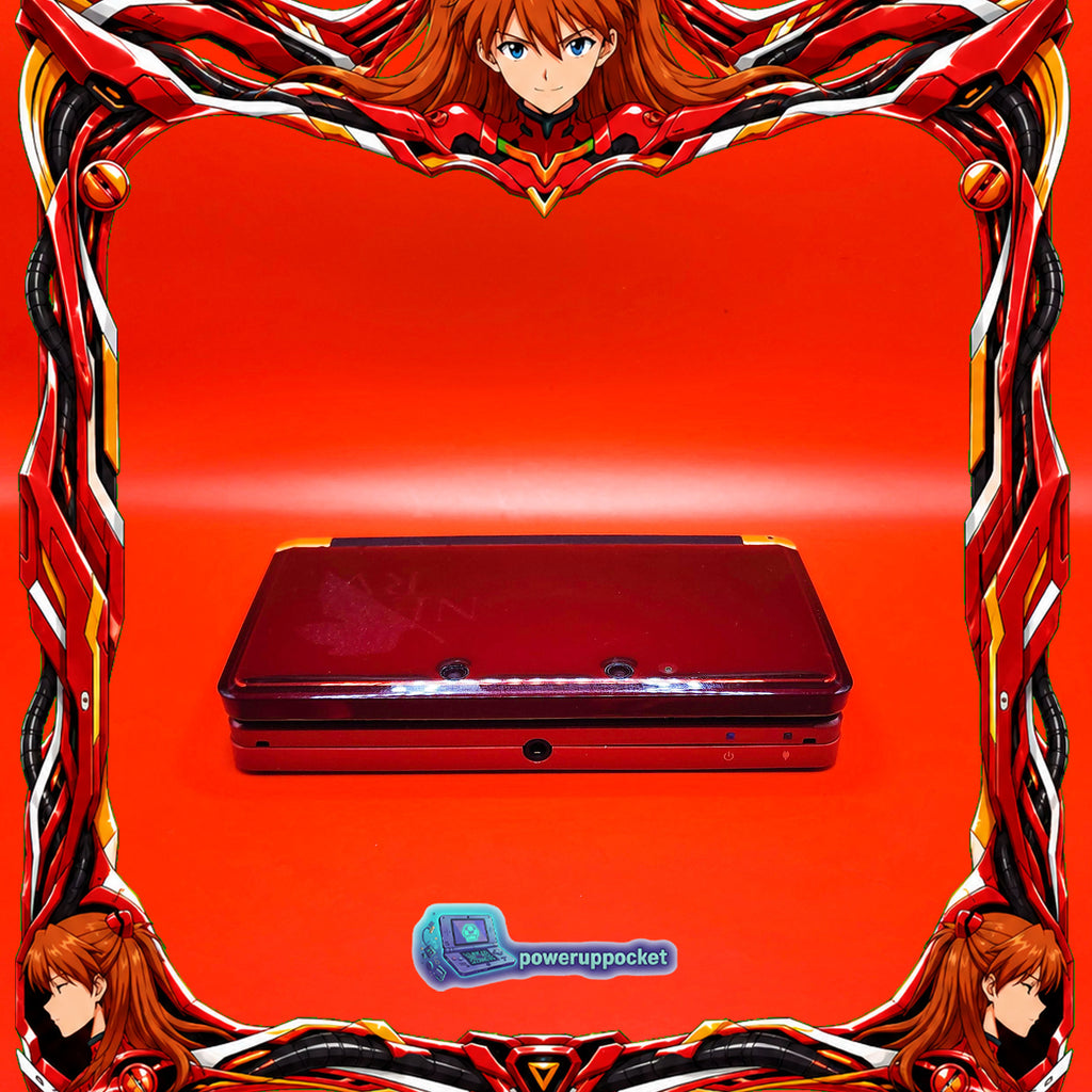 Custom Nintendo 3DS Asuka Evangelion Theme | Orange Glow | Custom Red Glass Lens | Charger + Stylus