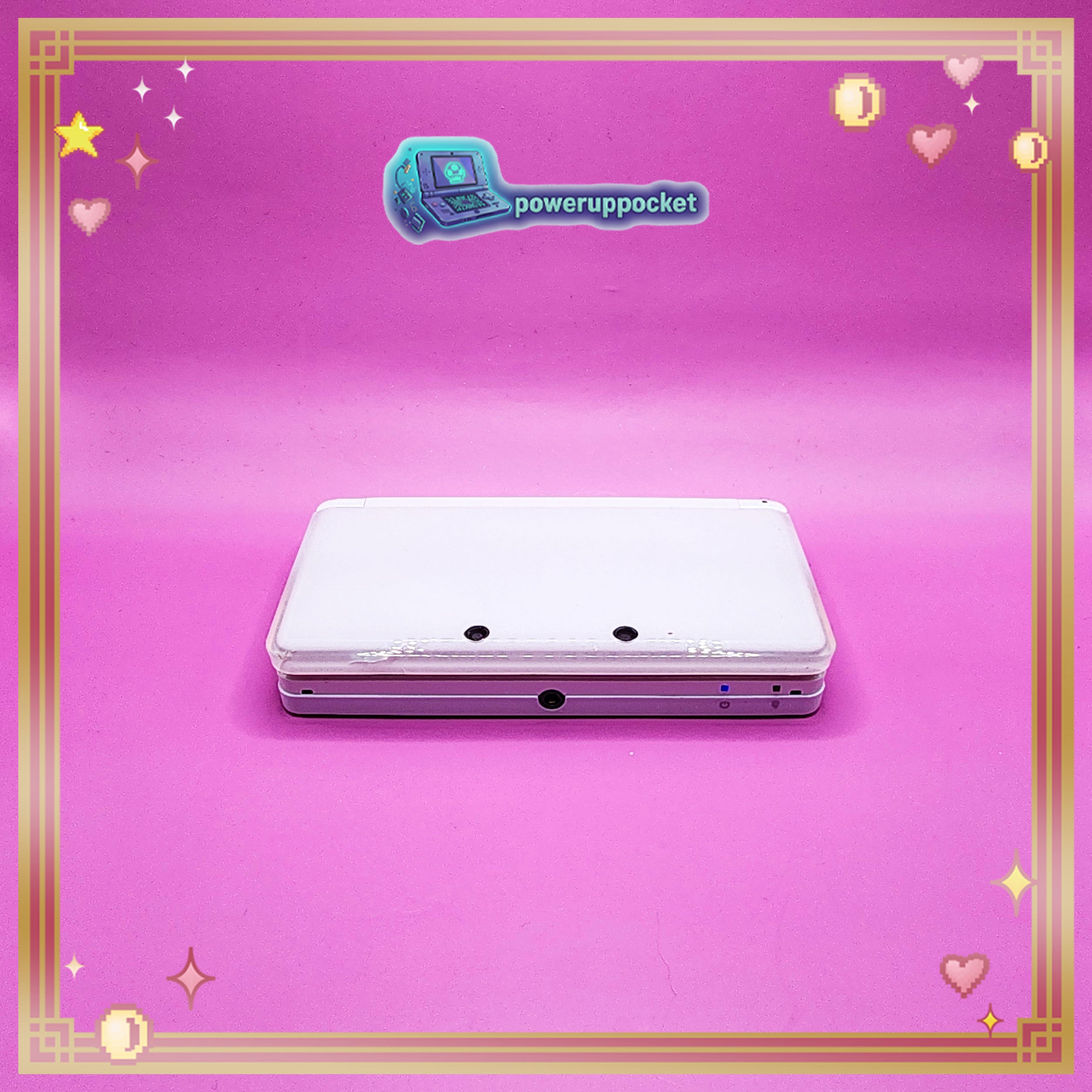 Custom Nintendo 3DS White + Pink Opal Glow | 64GB | Charger + Custom Stylus | Glass Lens