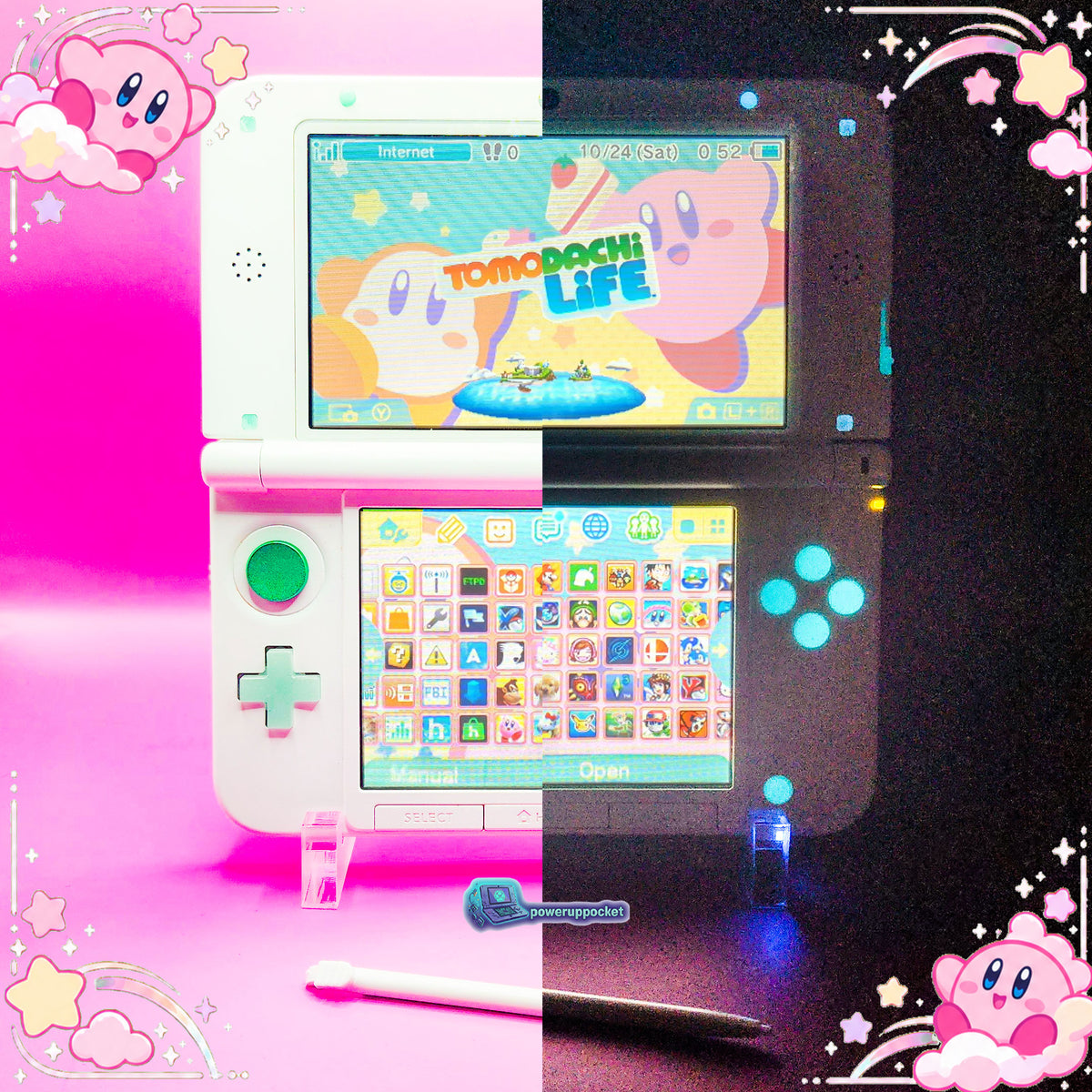 Kirby Mint Dreamland | Custom Nintendo 3DS XL White + Mint Green