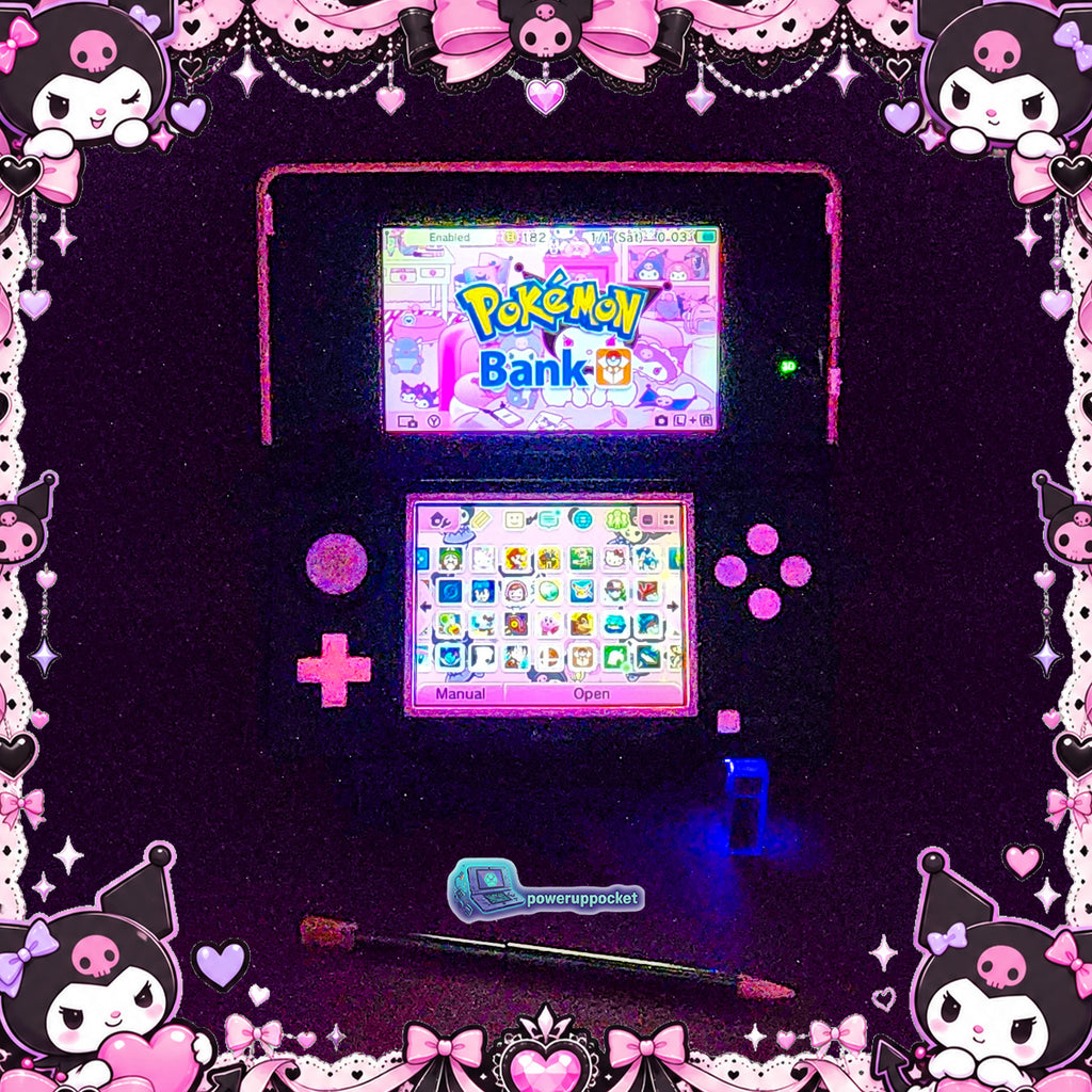Kuromi Midnight Shimmer | Custom Nintendo 3DS Black + Pink | Glass Lens
