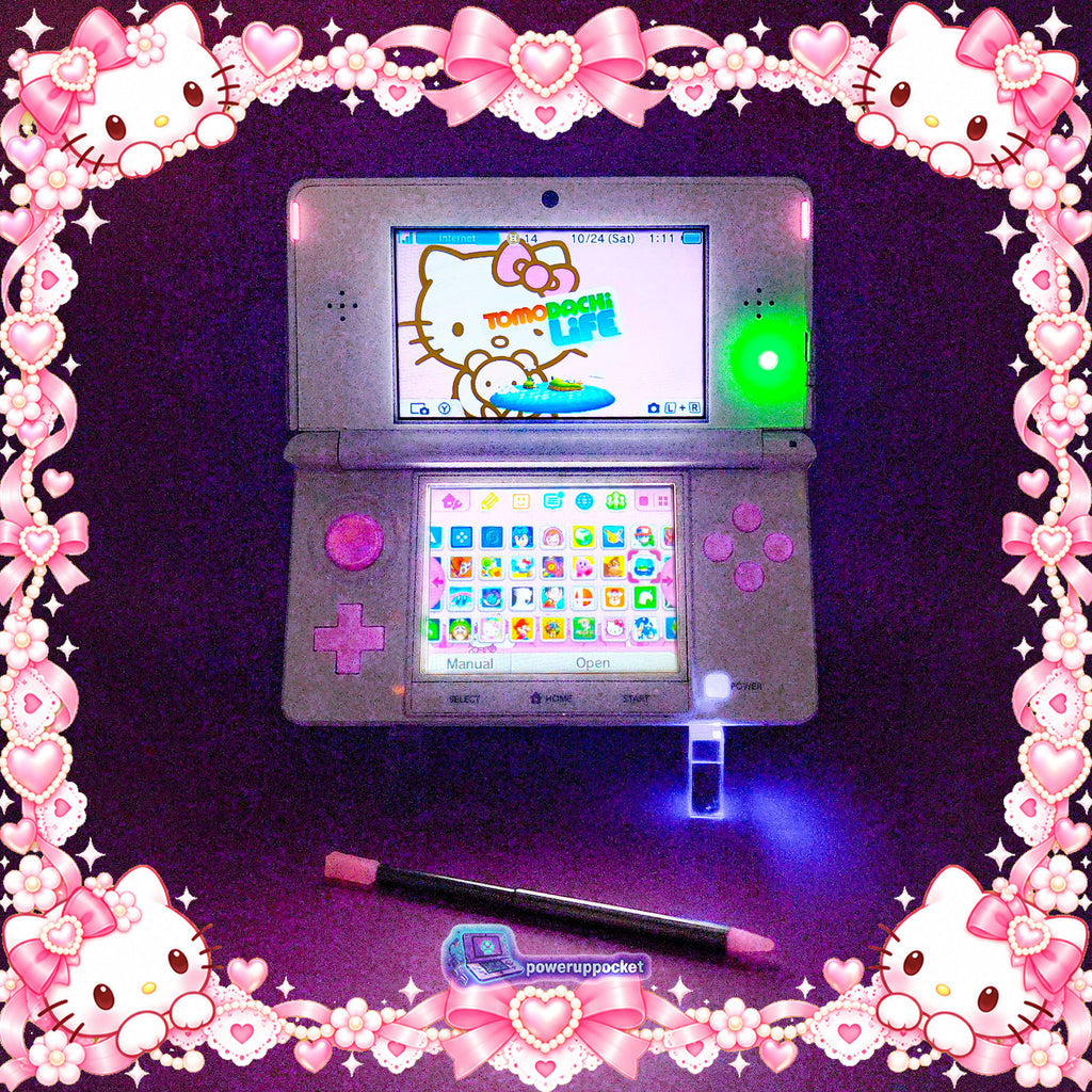Hello Kitty Pearl Glow | Custom Nintendo 3DS White + Pink | Glass Lens