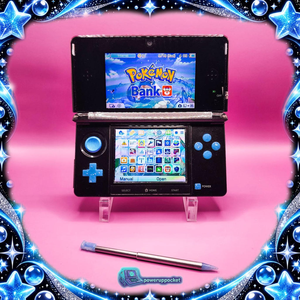 Midnight Sapphire | Custom Nintendo 3DS Black + Blue Glitter Glow