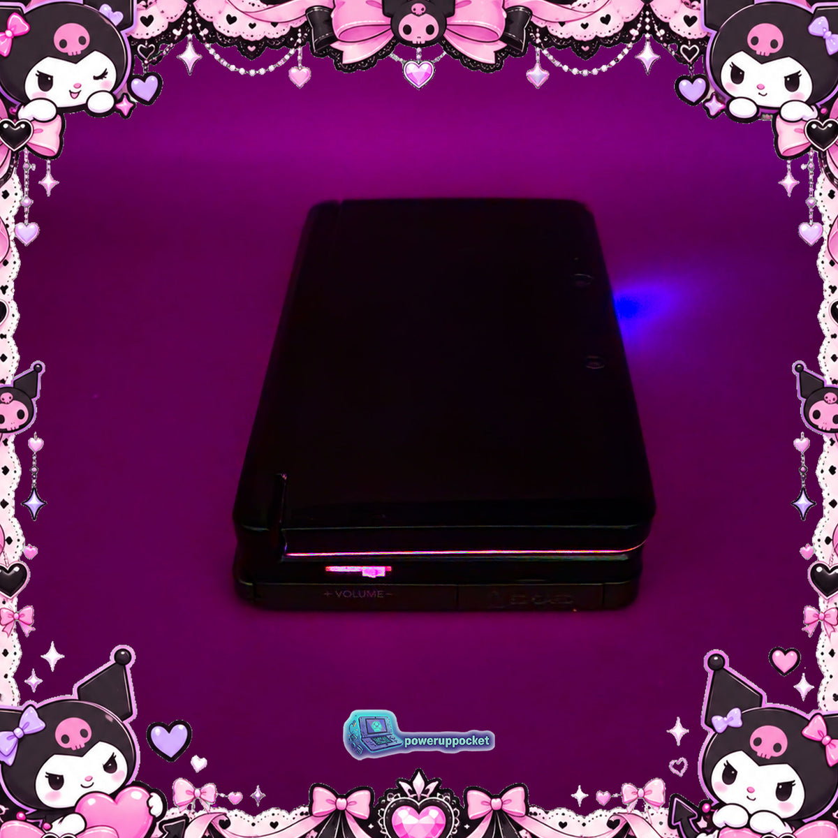 Kuromi Midnight Shimmer | Custom Nintendo 3DS Black + Pink | Glass Lens