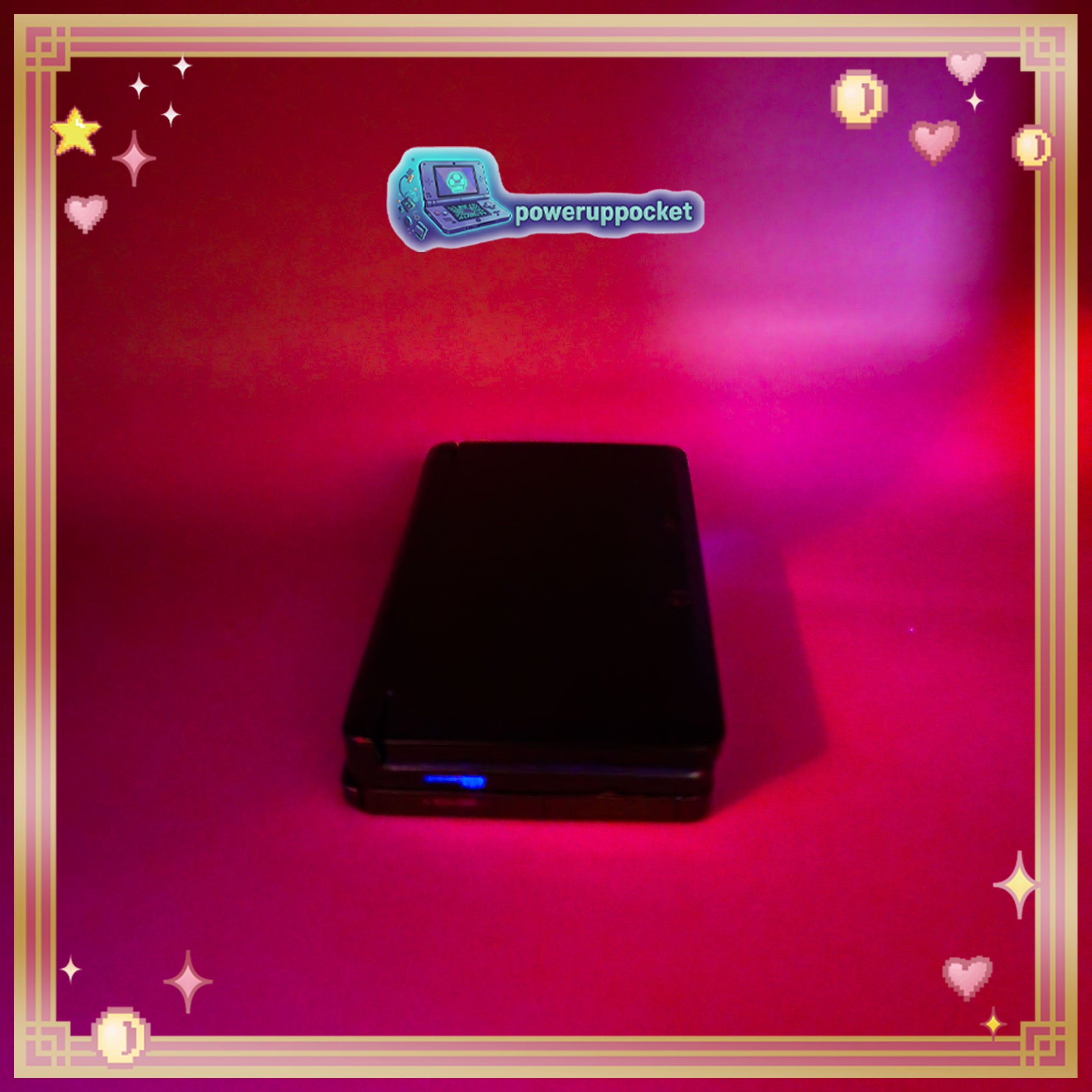 Custom Nintendo 3DS Black + Blue Opal Glow | 64GB SD | Charger + Custom Stylus | Glass Lens