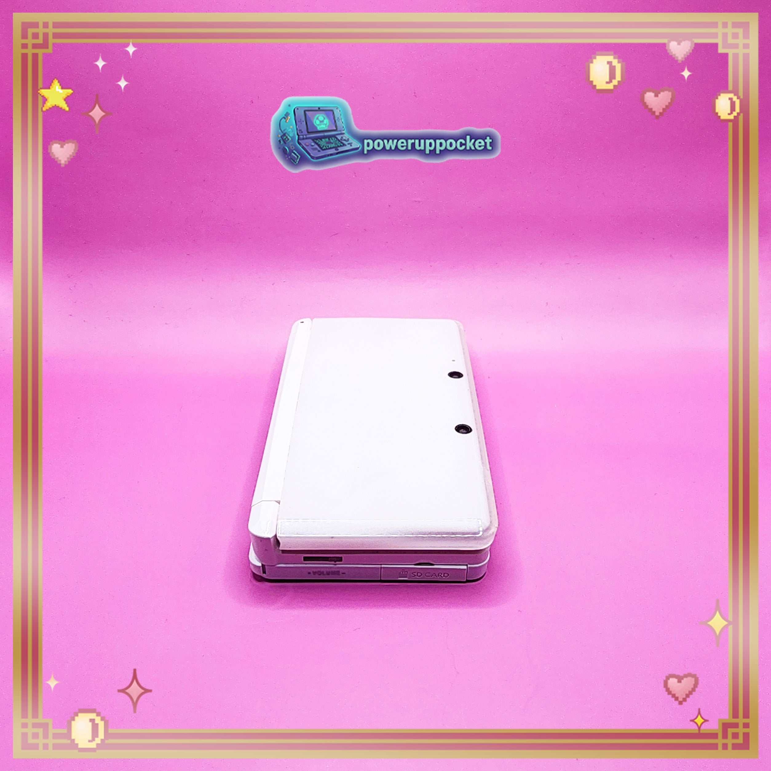Custom Nintendo 3DS White + Pink Opal Glow | 64GB | Charger + Custom Stylus | Glass Lens