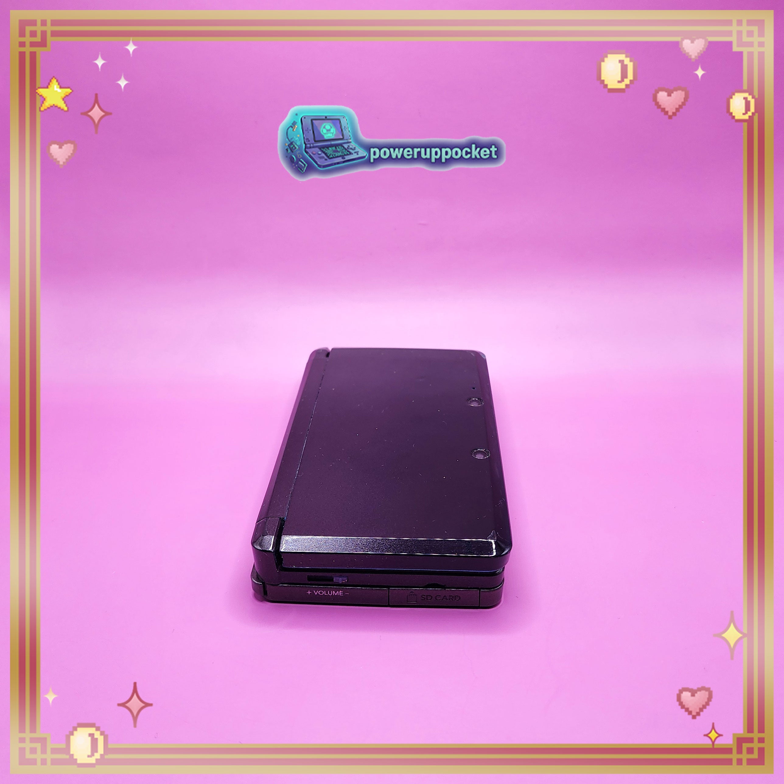 Custom Nintendo 3DS Black + Blue Opal Glow | 64GB SD | Charger + Custom Stylus | Glass Lens