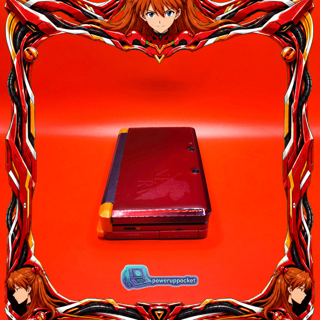 Custom Nintendo 3DS Asuka Evangelion Theme | Orange Glow | Custom Red Glass Lens | Charger + Stylus
