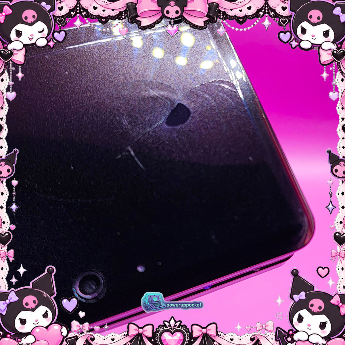 Kuromi Midnight Shimmer | Custom Nintendo 3DS Black + Pink | Glass Lens