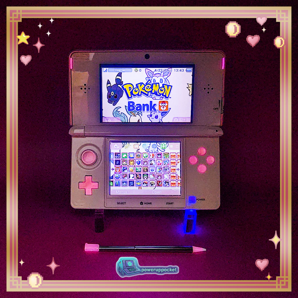 Custom Nintendo 3DS | Pink Pearl Glow Buttons | Glass Lens | Region Free | Charger + Stylus