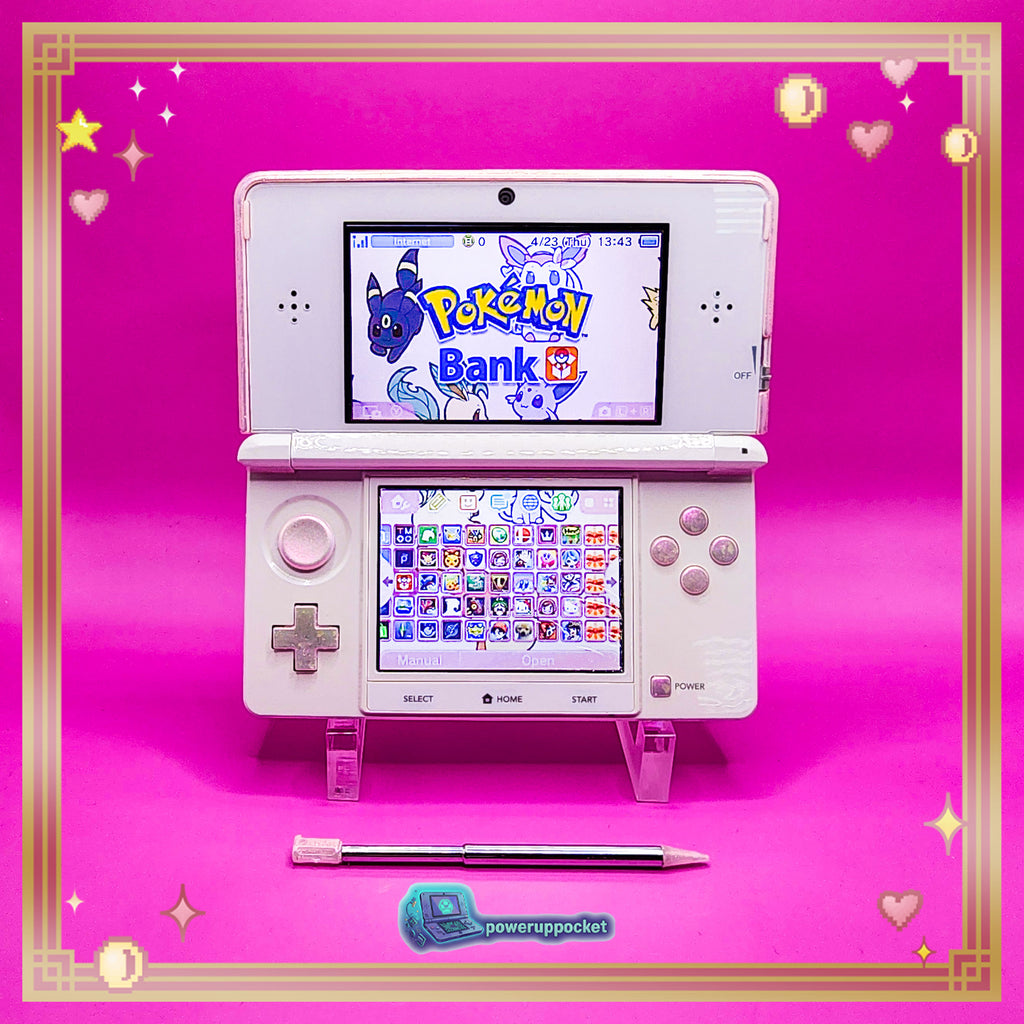 Custom Nintendo 3DS | Pink Pearl Glow Buttons | Glass Lens | Region Free | Charger + Stylus