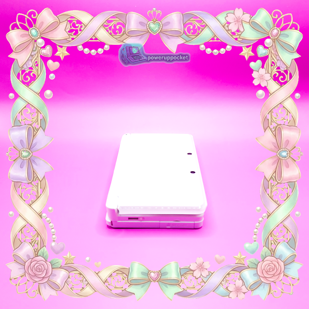 Left side view of white Nintendo 3DS handheld console, custom glow buttons build by PowerUpPocket.