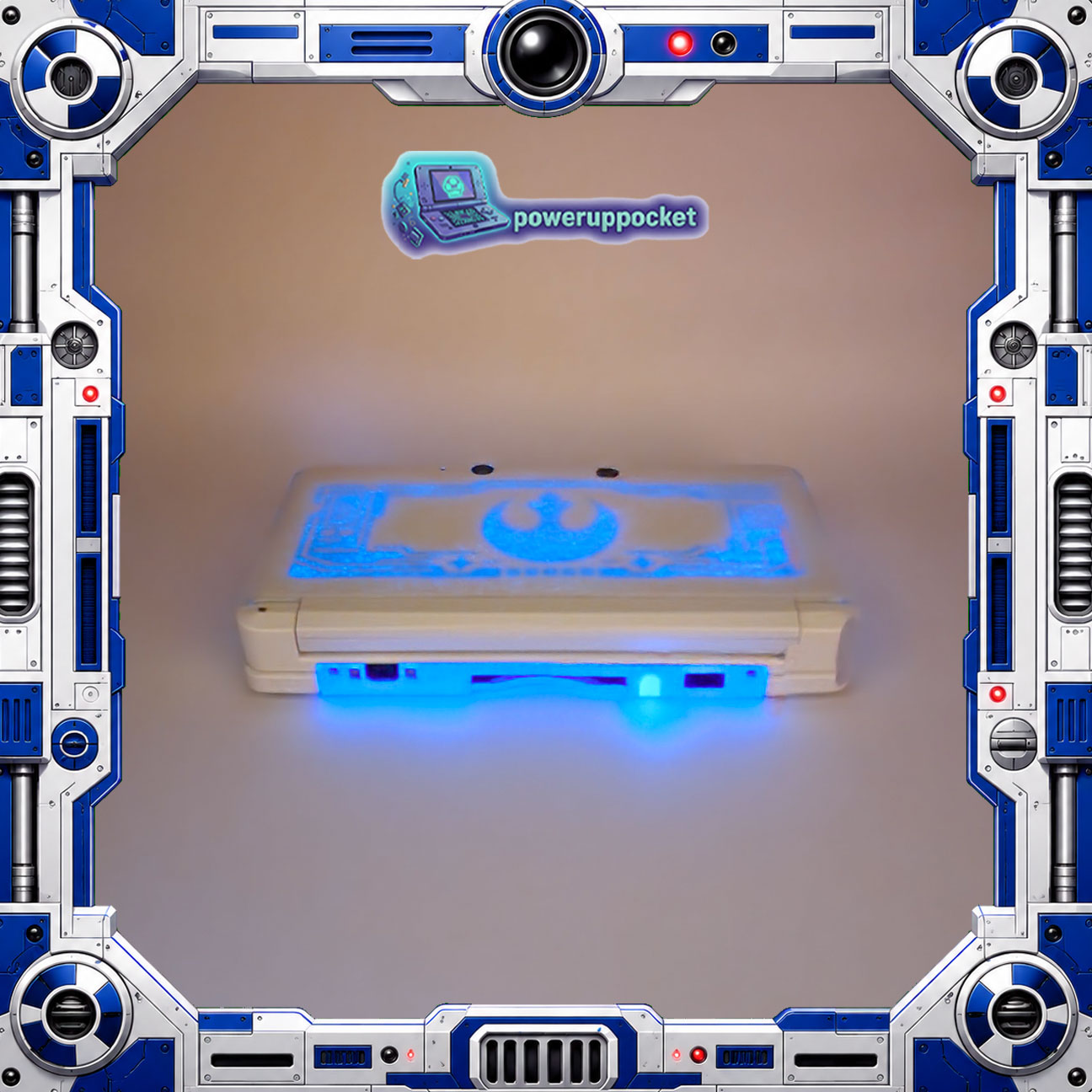 Custom 3DS Console R2D2 Inspired Theme | Blue Glow | Glass Lens | 64GB SD + Charger