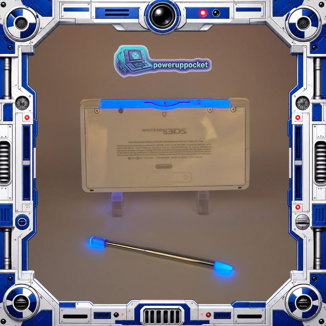 Custom 3DS Console R2D2 Inspired Theme | Blue Glow | Glass Lens | 64GB SD + Charger