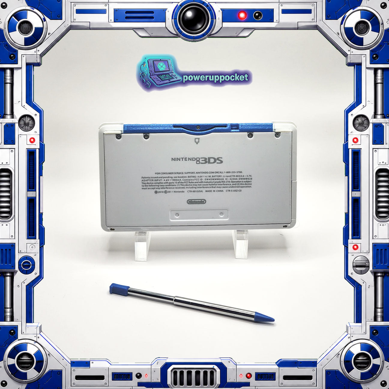 Custom 3DS Console R2D2 Inspired Theme | Blue Glow | Glass Lens | 64GB SD + Charger
