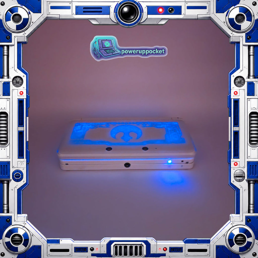 Custom 3DS Console R2D2 Inspired Theme | Blue Glow | Glass Lens | 64GB SD + Charger