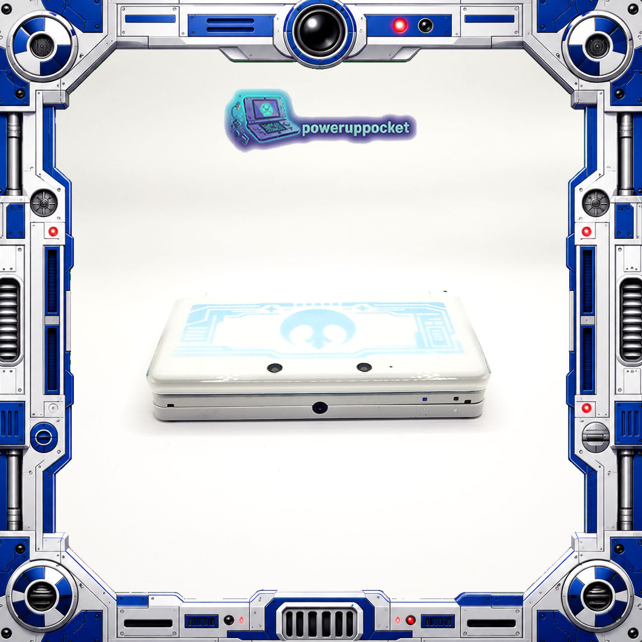 Custom 3DS Console R2D2 Inspired Theme | Blue Glow | Glass Lens | 64GB SD + Charger