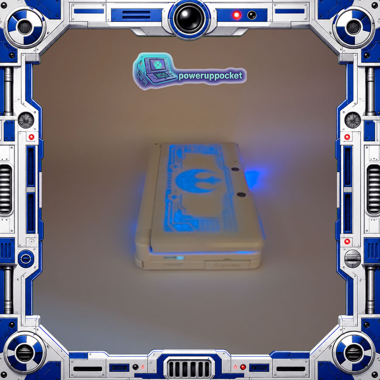 Custom 3DS Console R2D2 Inspired Theme | Blue Glow | Glass Lens | 64GB SD + Charger