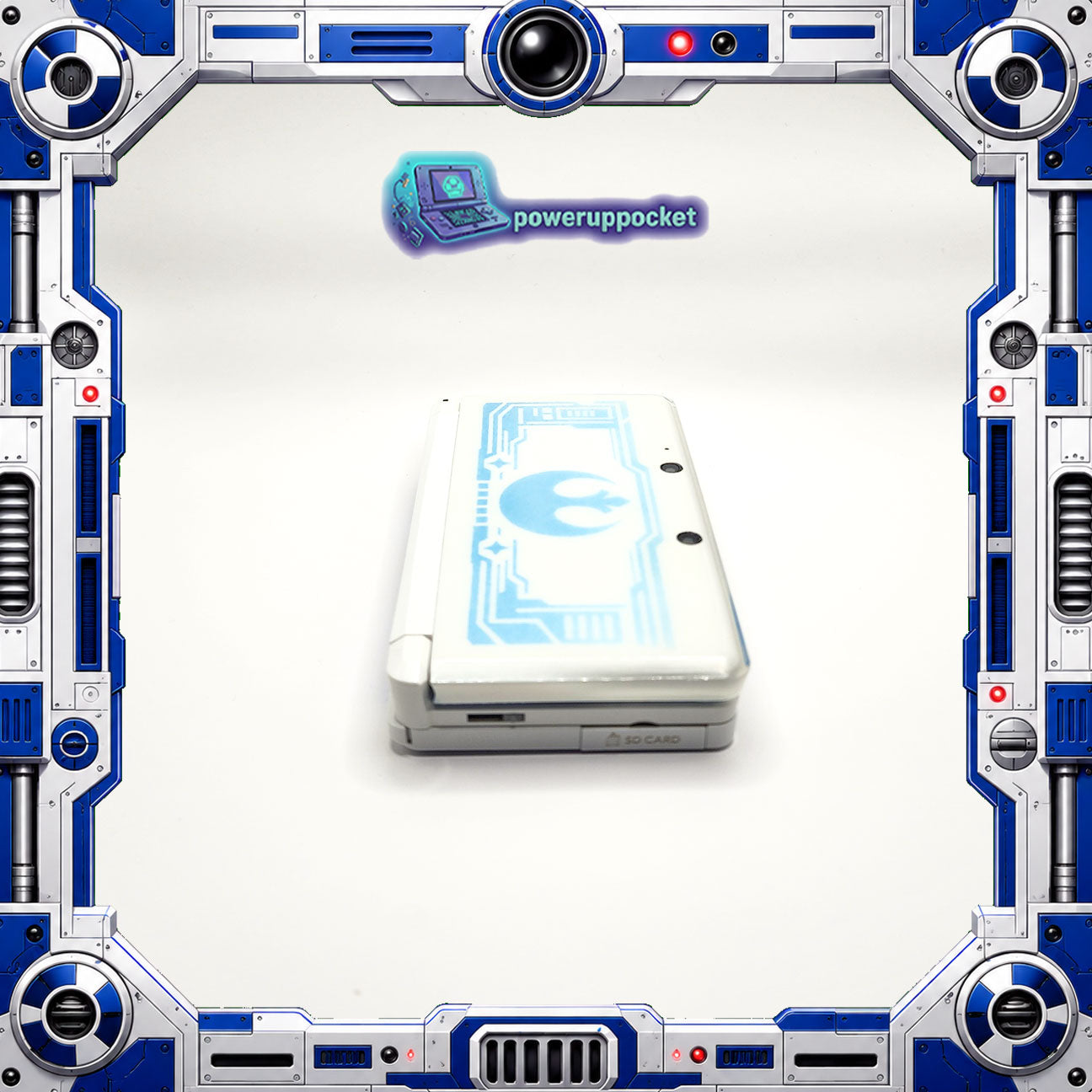Custom 3DS Console R2D2 Inspired Theme | Blue Glow | Glass Lens | 64GB SD + Charger