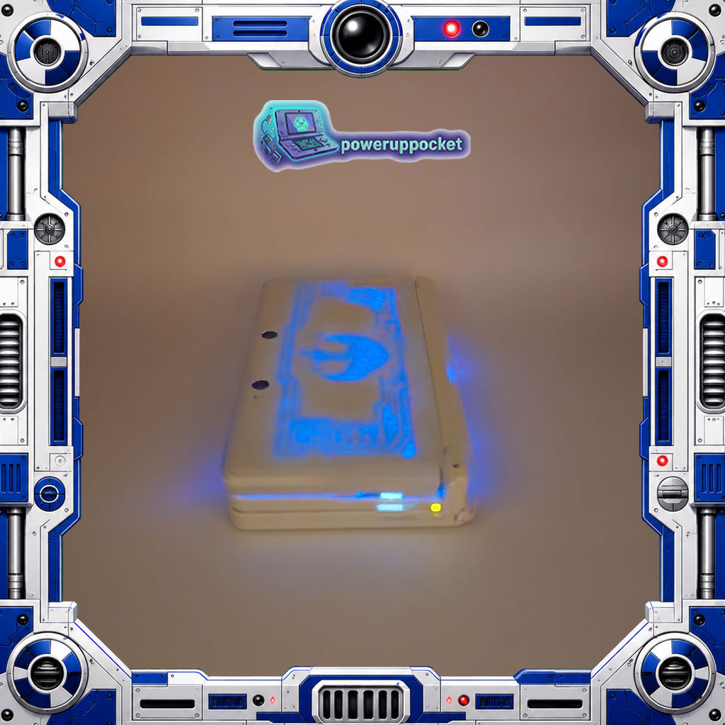 Custom 3DS Console R2D2 Inspired Theme | Blue Glow | Glass Lens | 64GB SD + Charger