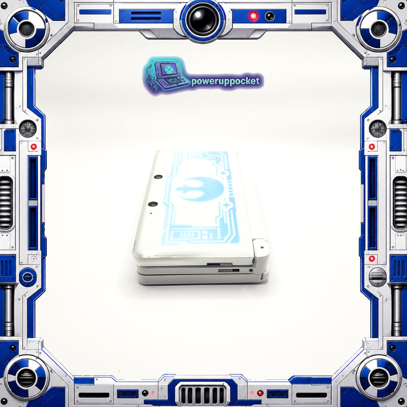Custom 3DS Console R2D2 Inspired Theme | Blue Glow | Glass Lens | 64GB SD + Charger
